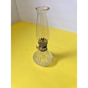 Vintage Lamplight Farms Small Clear Glass Oil Lamp Nickel Burner With Wick